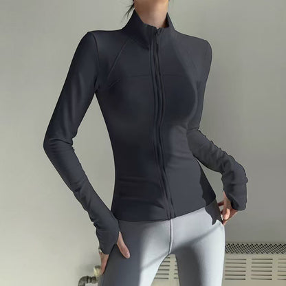 Women's High-End Yoga Fitness Jacket Autumn Stand Collar Long Sleeve Windproof Sports Running Training Top