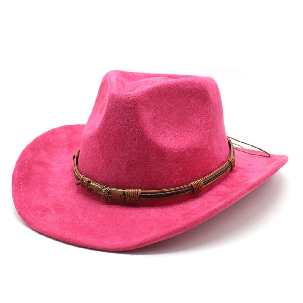 New Artificial Suede Cowboy Hats Big-edge Breathable Jazz Knight Hats Solid Color Party Cosplay Hat Spring