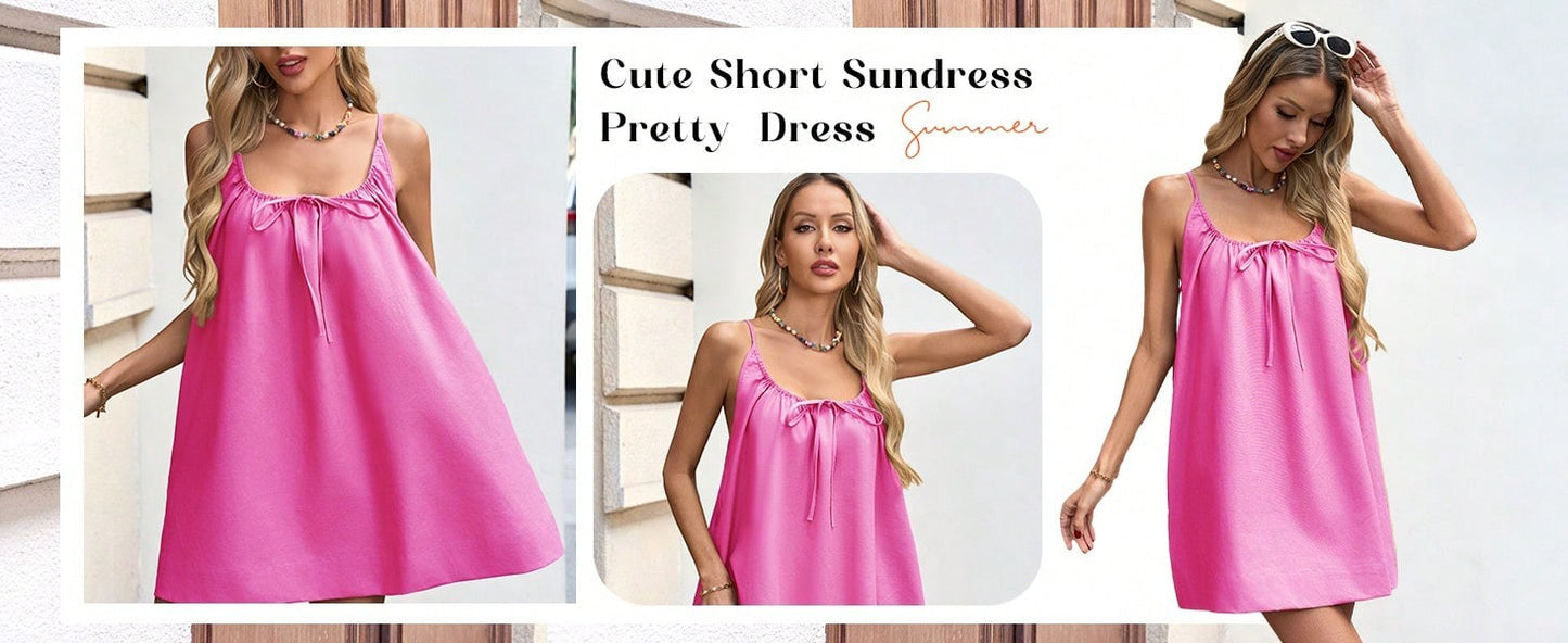 Fisoew Women Summer Sleeveless Mini Dress Tie Back Casual Loose Sexy Trendy Swimsuit Coverup