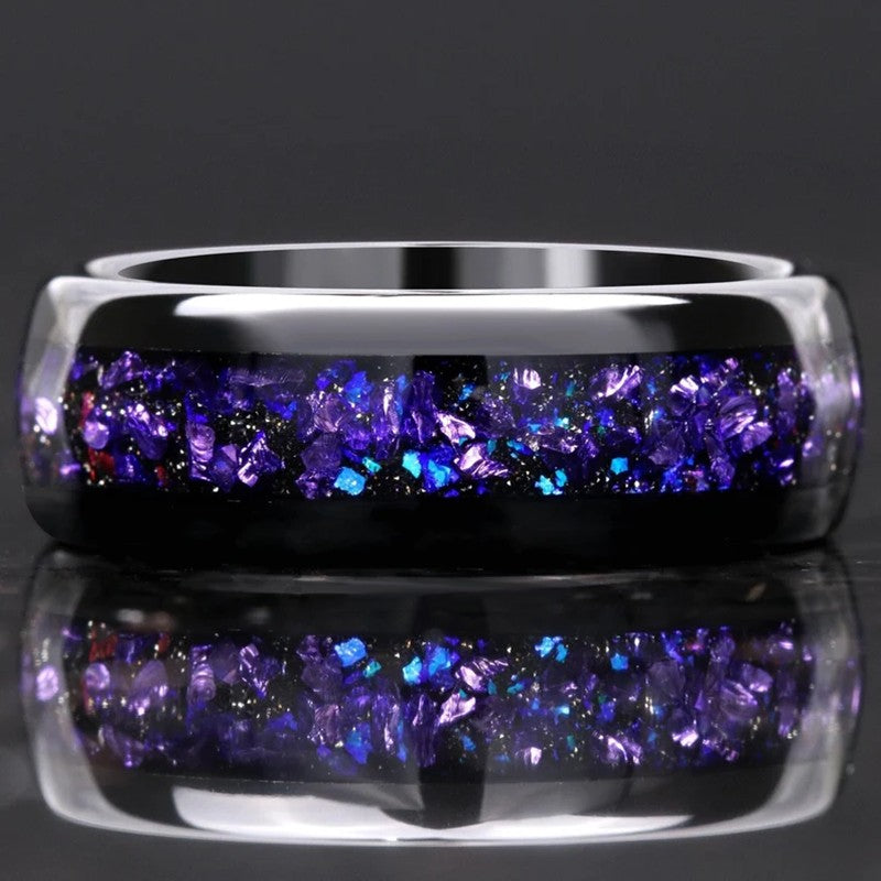 Anel Masculino de Tungstênio com Incrustação de Ametista Preto, Aliança de Casamento, Noivado, Presente de Joia, 8mm de Largura, Durável para Uso Diário Masculino