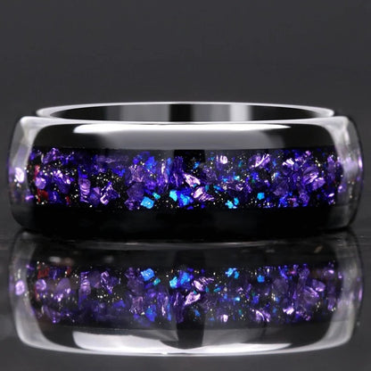 Anel Masculino de Tungstênio com Incrustação de Ametista Preto, Aliança de Casamento, Noivado, Presente de Joia, 8mm de Largura, Durável para Uso Diário Masculino