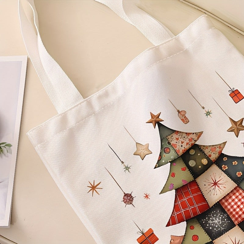 Christmas Gnome and Tree Pattern Tote Bag Casual Shoulder Shopping Bag Reusable Fashion Multi-functional Handbag Holiday Gift