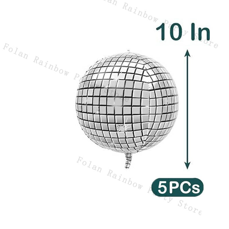 10/22inch 4D Silver Disco Ball Explosion Star Balloon Metallic Disco Balloon Set for Disco Party Wedding Birthday Party Decor