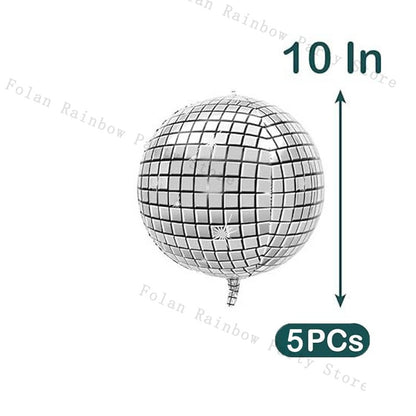 10/22inch 4D Silver Disco Ball Explosion Star Balloon Metallic Disco Balloon Set for Disco Party Wedding Birthday Party Decor