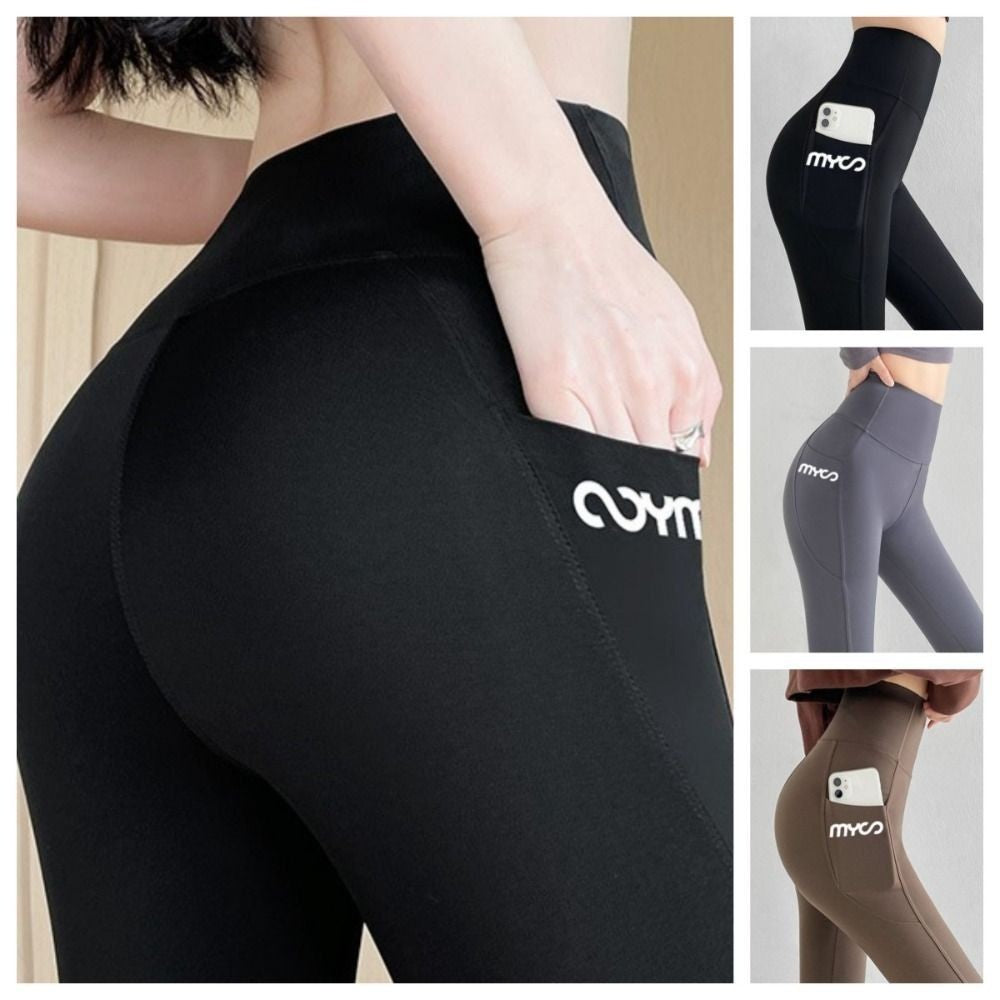 Soft High Waist Women Leggings with Pocket Tight Seamless Jogging Women's Capri Pants Peach Butt Elastic Running