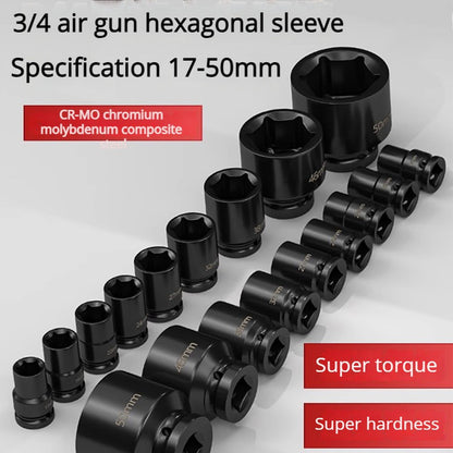 Conjunto de Soquetes Sextavados Reforçados de 3/4 de Polegada 17-50mm, Chave Pneumática, Conjunto de Bicos, Ferramentas de Mecânico, Ferramenta Manual