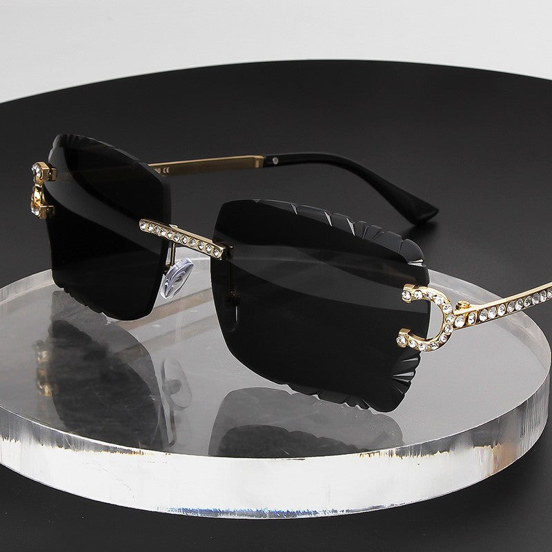 Fashion Rimless Square Sunglasses Vintage Diamond Brand Design Cut Lens Sun Glasses Men Women Metal Frame Luxury UV400 Eyewear
