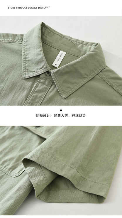 Men's Short Sleeve Cargo Shirt Streetwear Summer Loose Fit Workwear Shirt with Chest Pocket Breathable Cotton Daily Outfits Tops
