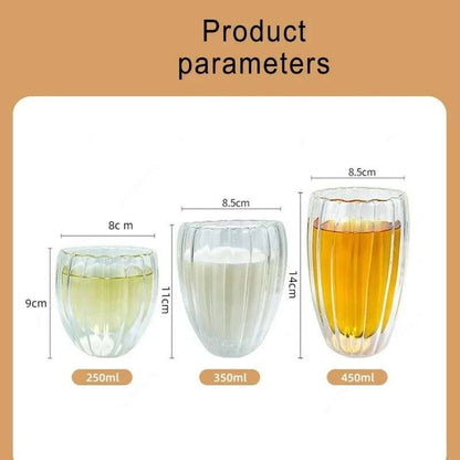 Lançamento 2025: Copo de Vidro Ondulado com Parede Dupla 350/450ml para Café, Chá, Leite, Suco, Cerveja e Água - Resistente ao Calor