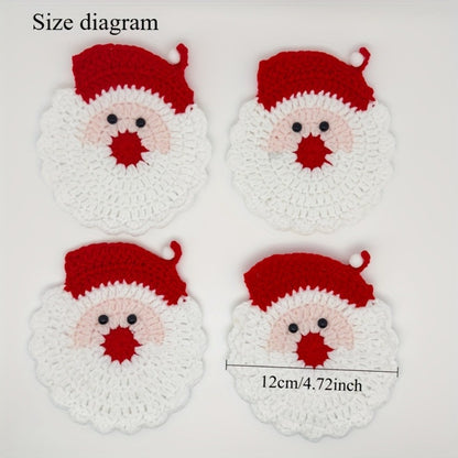 Handmade Crochet Santa Coasters Heat Resistant Drink Mats Uses for Holiday Table Decor Christmas Gift