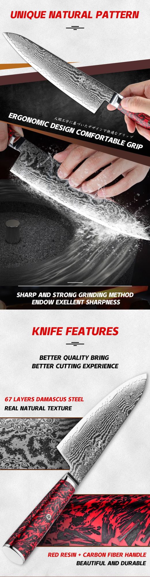 Grandsharp 1-6 Peças Conjunto de Facas de Cozinha 67 Camadas de Aço Damasco com Pó S35VN Faca Afiada de Chef Nakiri para Descascar Utensílios de Cozinha