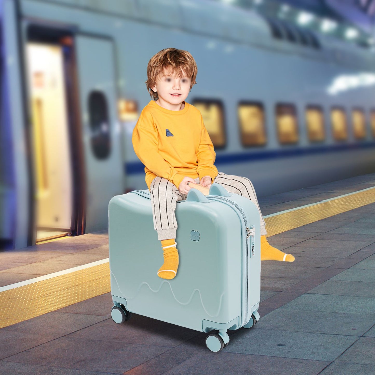 Mala de Viagem, Maleta de Viagem Infantil Portátil, Mala de Rodinhas de 18 Polegadas para Crianças, Mala Infantil Azul Celeste, Natal