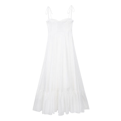 TFMLN New Elegant Women's Tierred Long Dress Summer Classic Fashion Solid Side Zipper Dresses High-Waist A-line Party Soft Dress