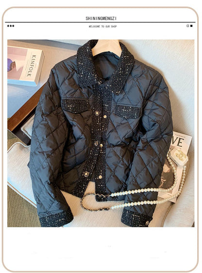Winter Fashion Black Short Parkas for Women Lightweight and Retro-Style Quilted Cotton Jacket with French Vintage Charm 2023 New
