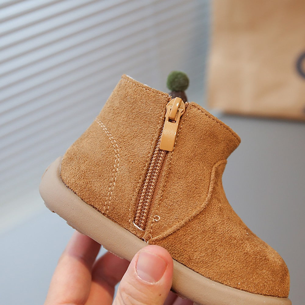 Christmas Children's Snow Boots PU Leather Vintage Girl's Plush Boots Anti-slippery Kid's Warm Padded Boots Cotton Shoes