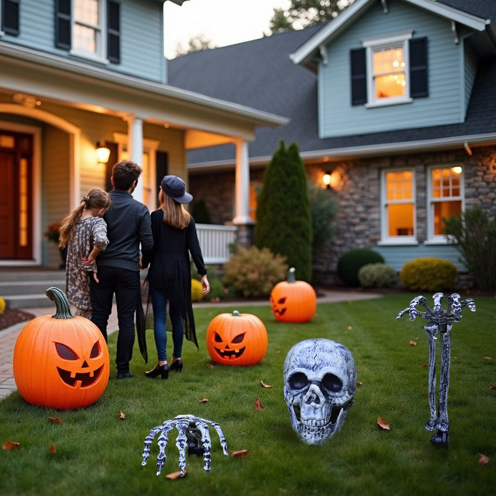Decorações de Halloween para Casa Crânio Esqueleto Adereços de Terror para Exterior Caveira e Mãos Realistas para Jardim Brincadeiras Festas e Suprimentos