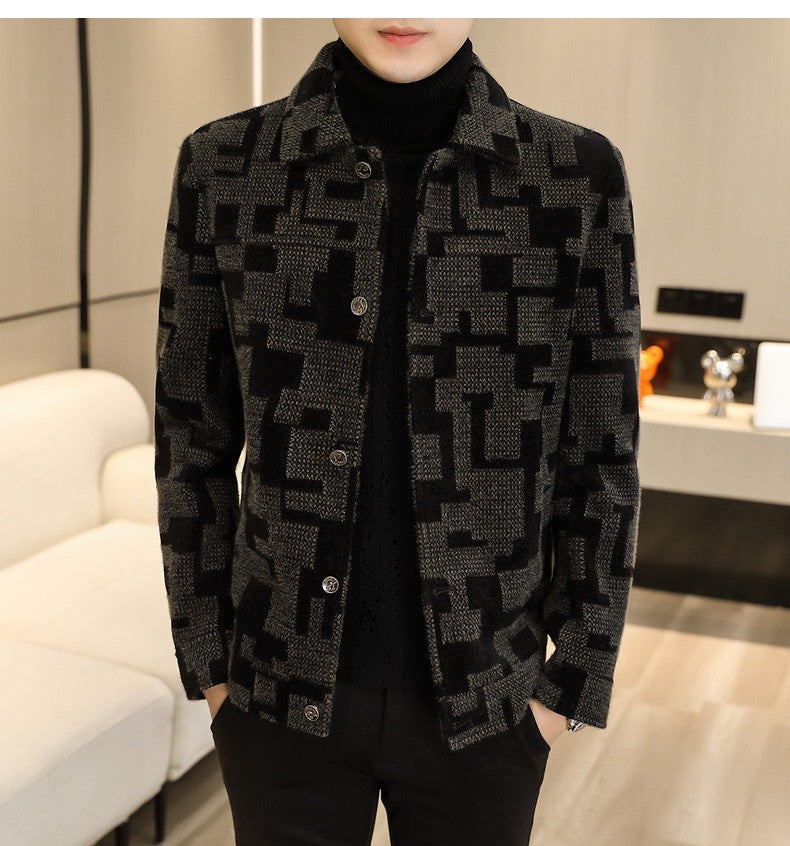 Winter Thicken Warm Wool Blends Jacket Men Fashion Plaid Casual Coat Slim Lapel Streetwear Overcoat Social Men Clothing 2022