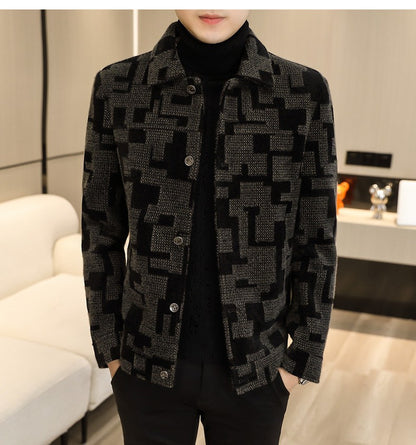 Winter Thicken Warm Wool Blends Jacket Men Fashion Plaid Casual Coat Slim Lapel Streetwear Overcoat Social Men Clothing 2022