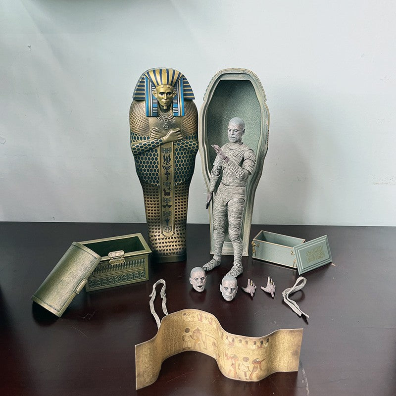 NECA Monsters Figure The Mummy Casket Coffin Pyramid Action Figure Universal Monsters Model Toy Christmas Halloween Gift Doll
