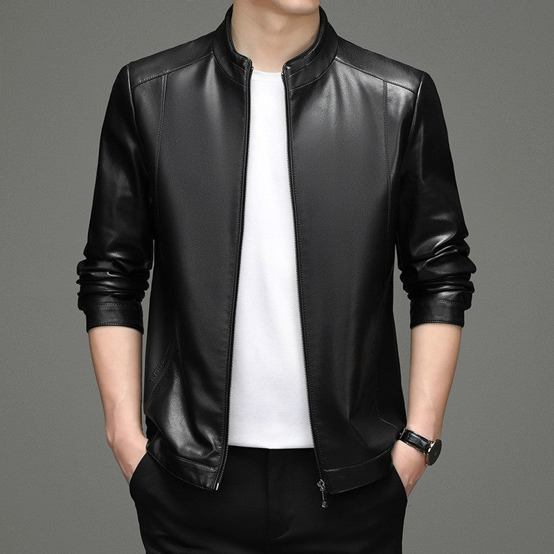 Spring and Autumn New Men's Lapel Leather Jacket Male Business Casual Middle-aged Men's Handsome Short Leather Coat Jackets 2025