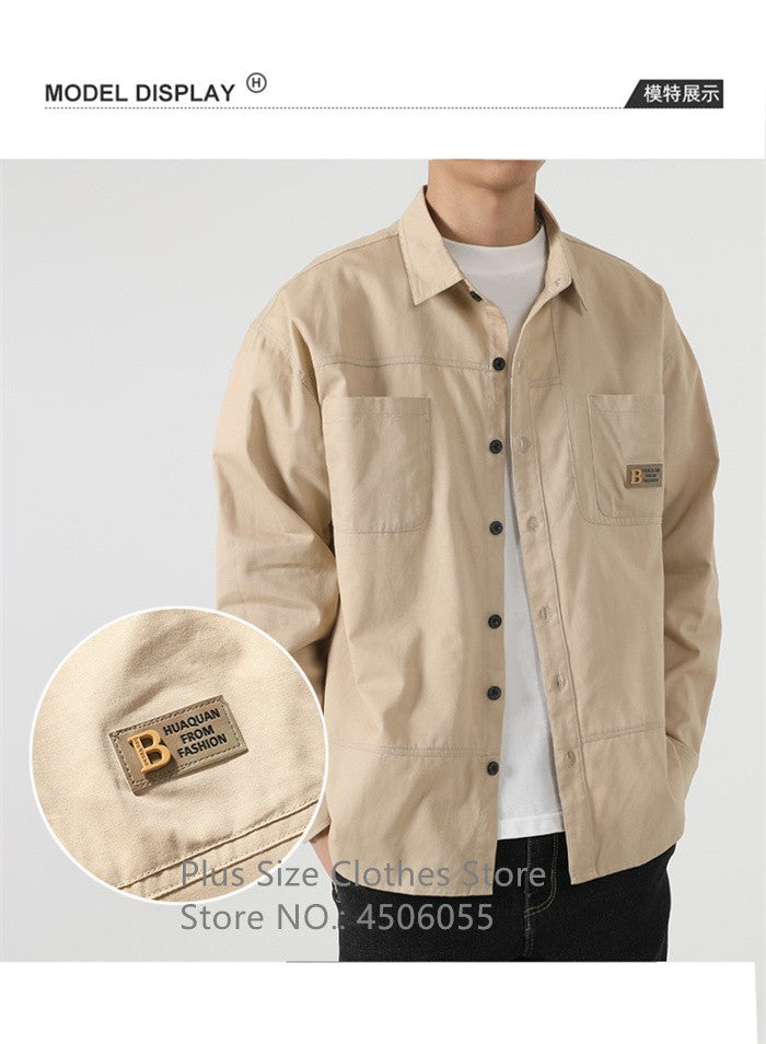 Loose Casual Boys Shirts Outdoor Long Sleeve Army Green Cotton 7XL 8XL 9XL 10XL 150KG Plus Size Cargo Blouses Black Men Clothes