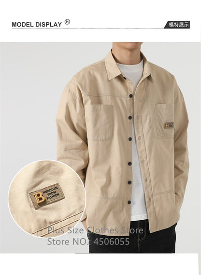 Loose Casual Boys Shirts Outdoor Long Sleeve Army Green Cotton 7XL 8XL 9XL 10XL 150KG Plus Size Cargo Blouses Black Men Clothes