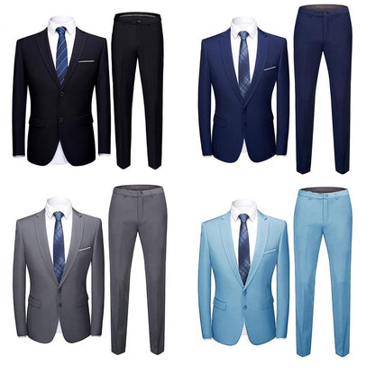 Popular Men Suit Set Temperament Turndown Collar Cozy Slimming Pure Color Pants Groom Suit Fine Stitching