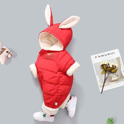 OLEKID 2025 Winter Baby Romper Plus Velvet Warm Baby Girl Snowsuit Cartoon Rabbit Baby Boys Jumpsuit Toddler Girl Overalls