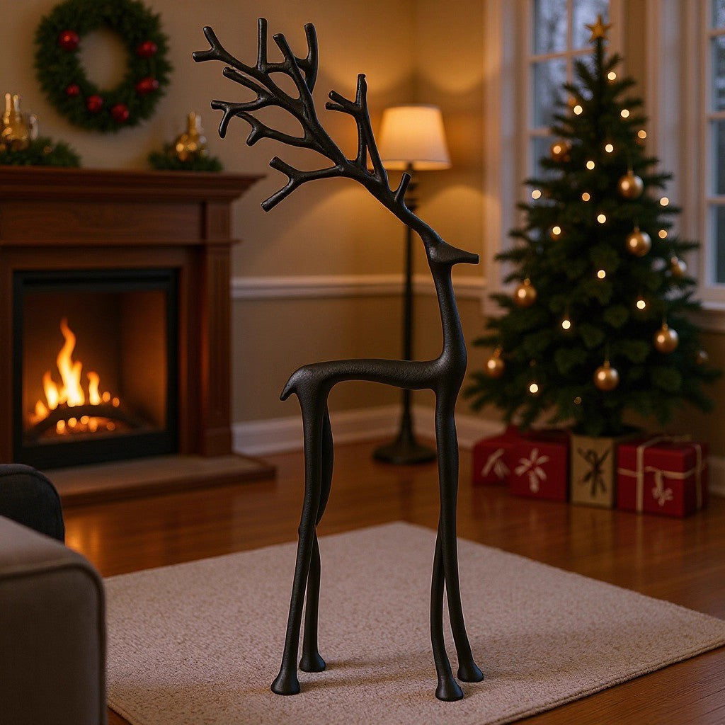 1pc Classic Elegant Black Letter Deer Figurine - Christmas Tree Topper & Year-Round Decor, Durable Plastic Home Gift