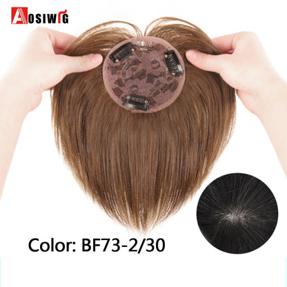 Perucas de cabelo encaracolado sintético AOSI castanho preto, substituição de extensões de cabelo tipo topete, apliques femininos com franja