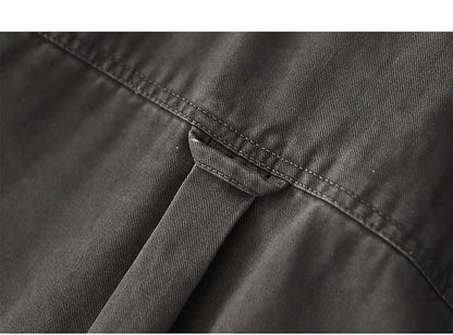 2025 Spring New American Retro Heavyweight Woven Cargo Shirt Men's Simple 100% Cotton Washed Double Pocket Blousers Loose Caot