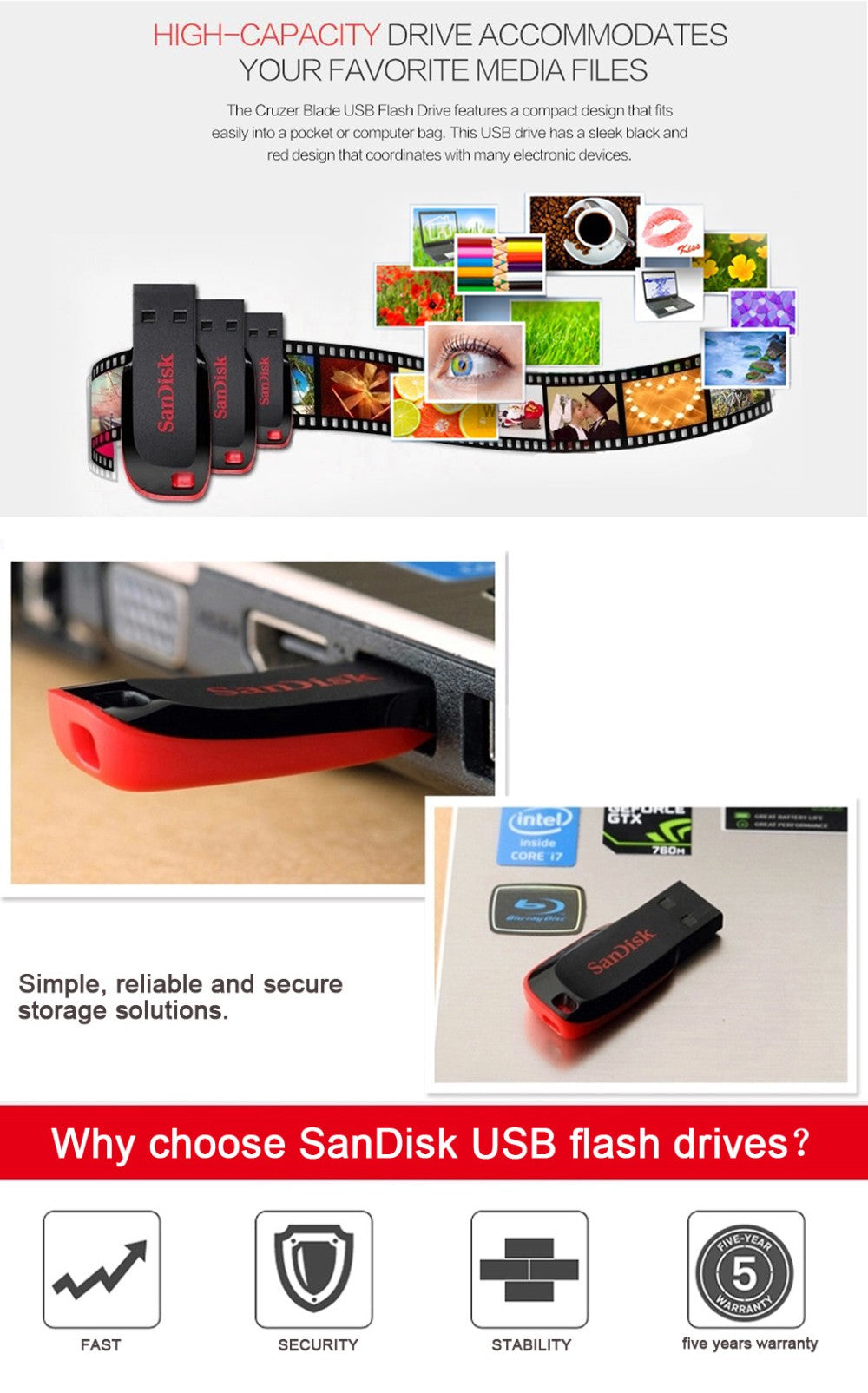 SanDisk CZ50 USB 2.0 Flash Drive 128GB 64GB 32GB U Disk 16GB USB2.0 Mini Pen Drive Memórias USB Flash USB Stick para computador