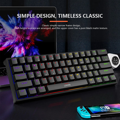 K620 Mini Teclado Mecânico para Jogos 61 Teclas RGB Hotswap Teclado para Jogos com Fio Tipo-C Teclas PBT Teclados Ergonômicos 60%