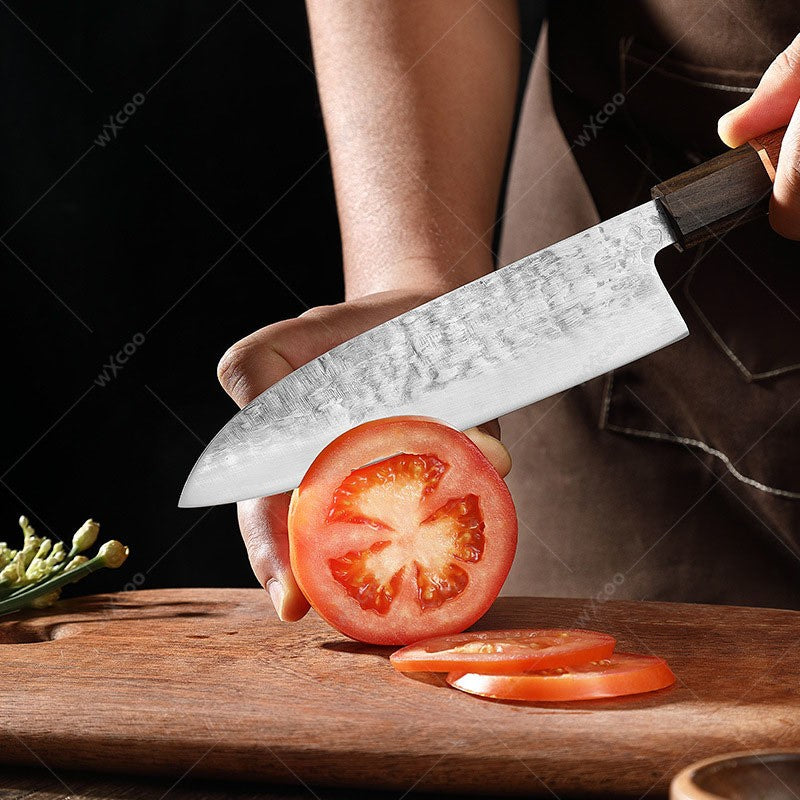 WXCOO Forged Hammer Pattern Japanese Santoku Knife Meat Cleaver Professional Chef Knife Kitchen Vegetable Fruit Slicing Knife