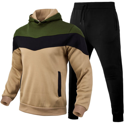 Autumn Winter Men's Color Block Hooded Sports Suit