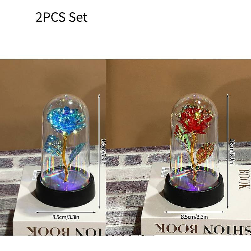 Eternal Rose Flowers Artificial Foil Flower in Glass Glow Immortal Flower LED Roses Lamp Flores Eternas Christmas Lover Gift