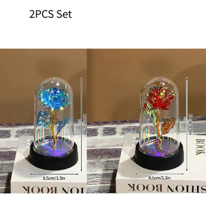 Eternal Rose Flowers Artificial Foil Flower in Glass Glow Immortal Flower LED Roses Lamp Flores Eternas Christmas Lover Gift