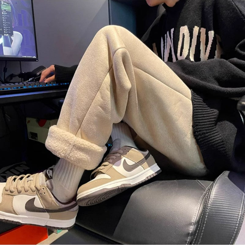 Women's Suede Thickened Straight Leg Pants Korean Style Wide Leg Autumn Winter New Student Fashion Casual Trousers