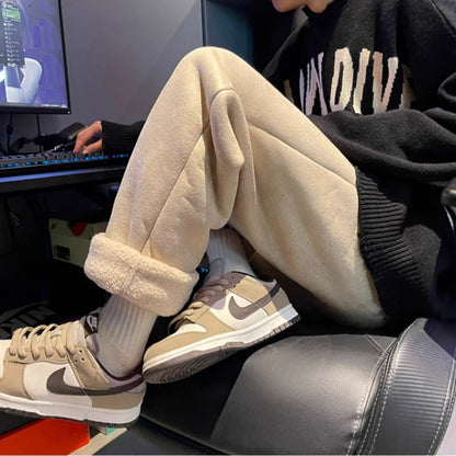 Women's Suede Thickened Straight Leg Pants Korean Style Wide Leg Autumn Winter New Student Fashion Casual Trousers