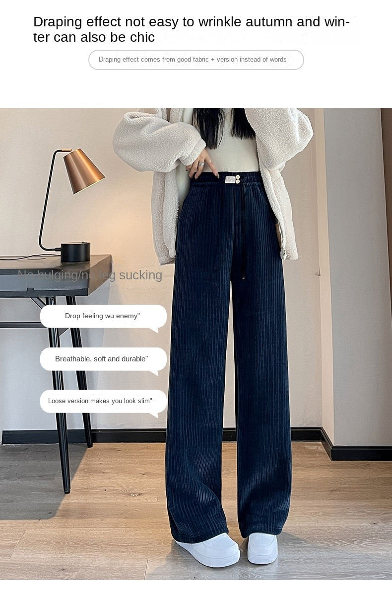Pants Women Thickened Lamb Fleece Wide Leg Pants Plus Velvet Women's Autumn Winter Fashion Loose Pants Cashmere Casual Pants