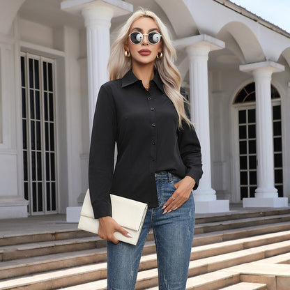 1pcs Woman Spring Autumn Solid color Shirts Lady Casual Long Sleeve Turn-down Collar Loose Shirt Female Fashion Temperament Tops