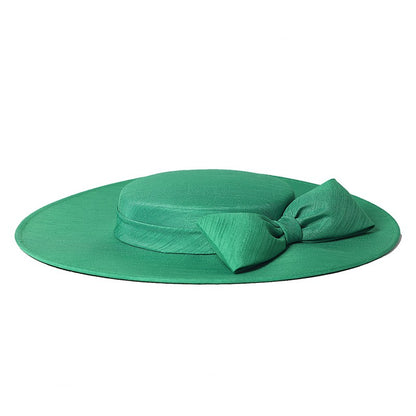 FS Elegante Chapéu de Aba Larga Marfim Feminino Grande Laço Ocasião Formal Kentucky Boné Feminino Casamento Coquetel Festa Fedora de Topo Reto 2024