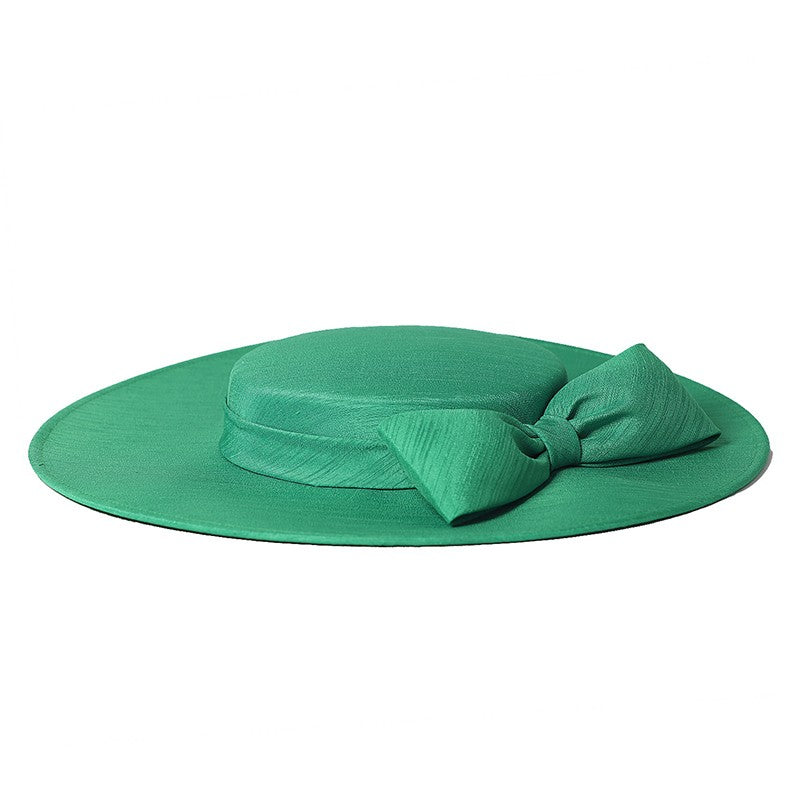 FS Elegante Chapéu de Aba Larga Marfim Feminino Grande Laço Ocasião Formal Kentucky Boné Feminino Casamento Coquetel Festa Fedora de Topo Reto 2024