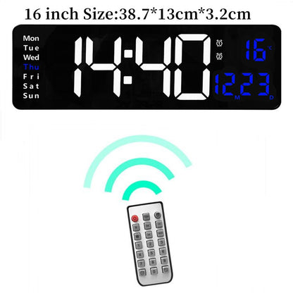 Large Digital Wall Clock Temp Date Week Display Remote Control Power Off Memory Table Clock Wall-mounted Dual Alarms LED Clocks