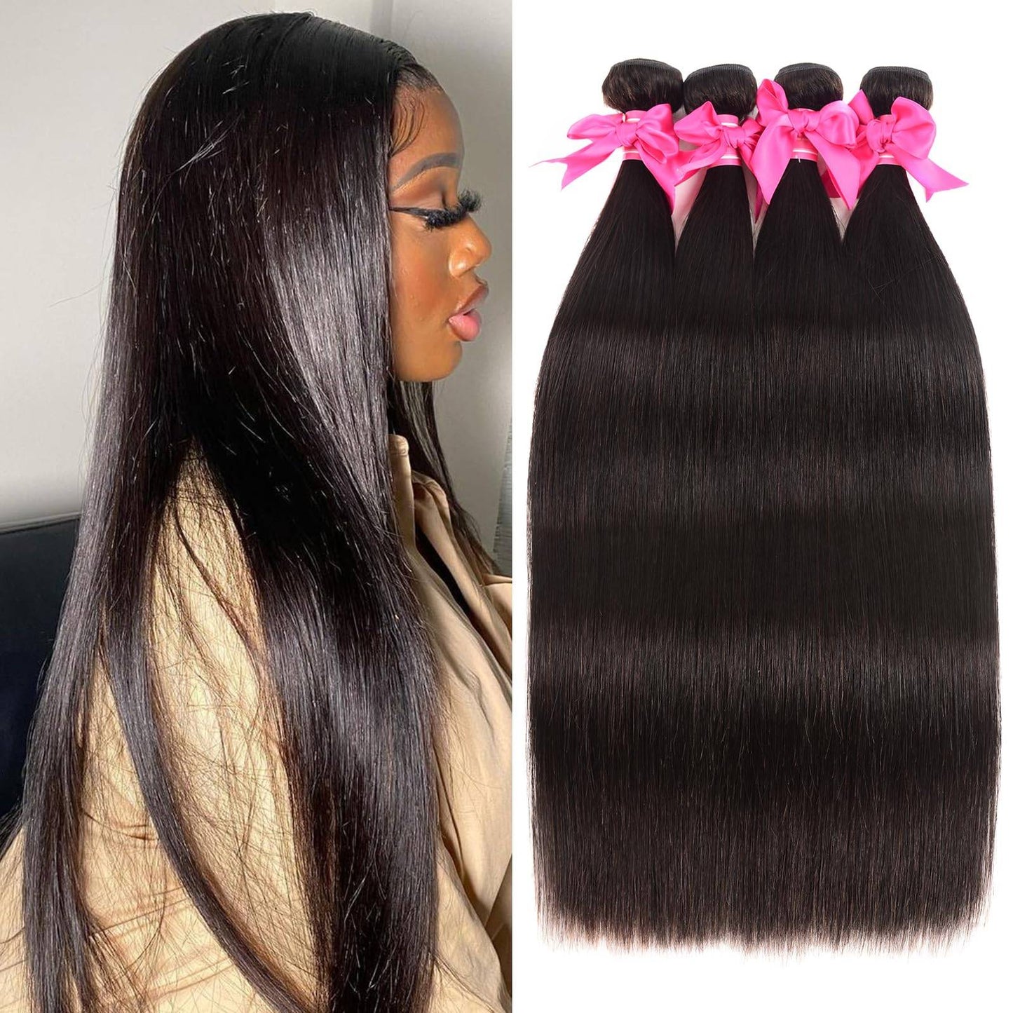 Cabelo Humano Liso em Trama 12A Cabelo Humano 4 Tufos Cabelo Liso 20 22 24 26 Polegadas Extensões de Cabelo Humano Brasileiro Virgem em Promoção