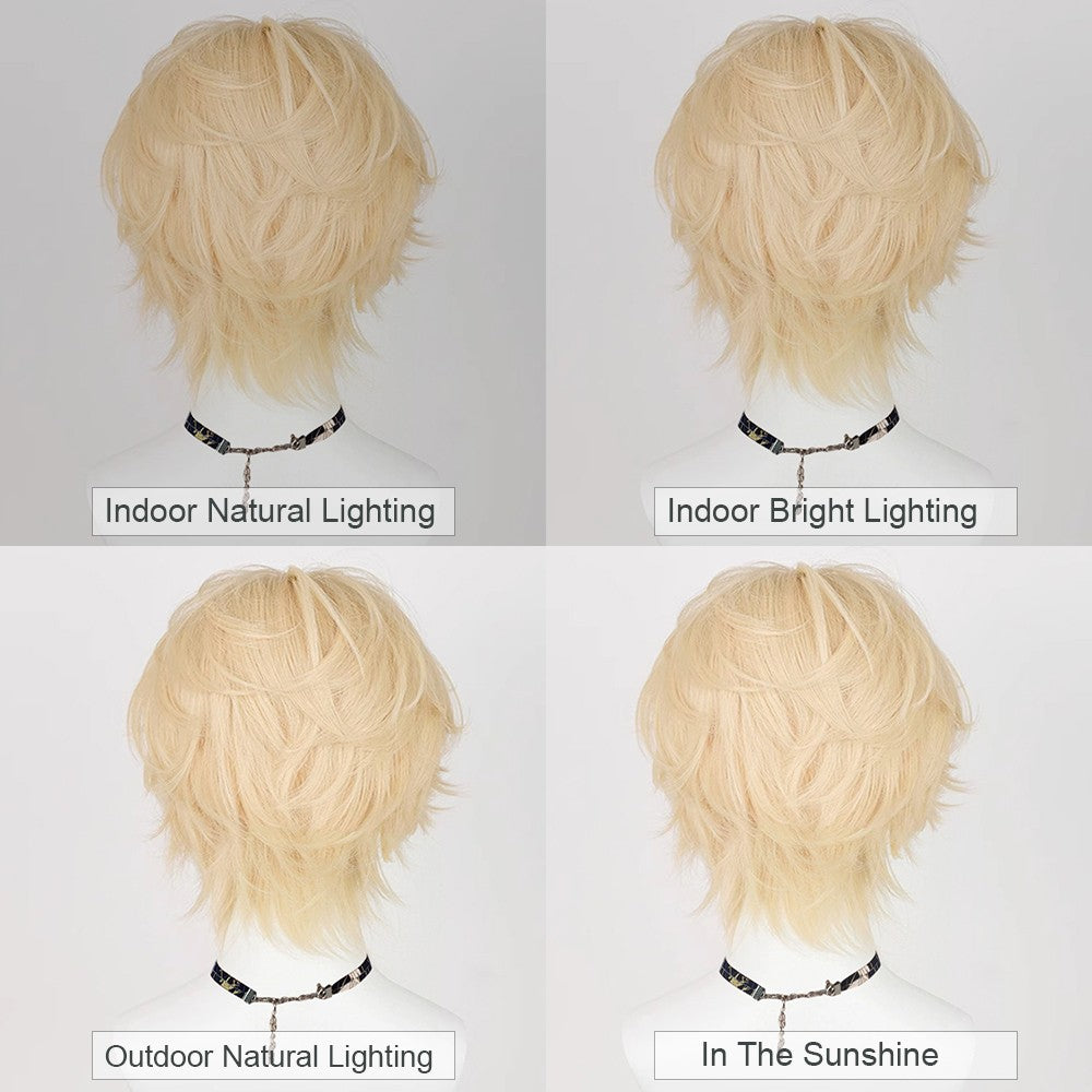 Blonde Men Cosplay Short Synthetic Straight Wigs Middle Part Anime Game Fluffy Wig Heat Resistant for Daily Party