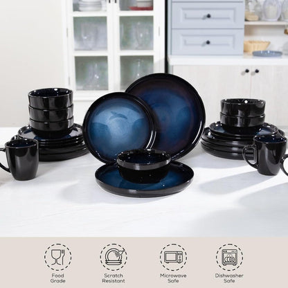 Ceramic 18Pcs Dinnerware SetsStoneware Plates and Bowls Set for 6 Chip and Scratch Resistant Dish Set Handmade Reactive Glaze O