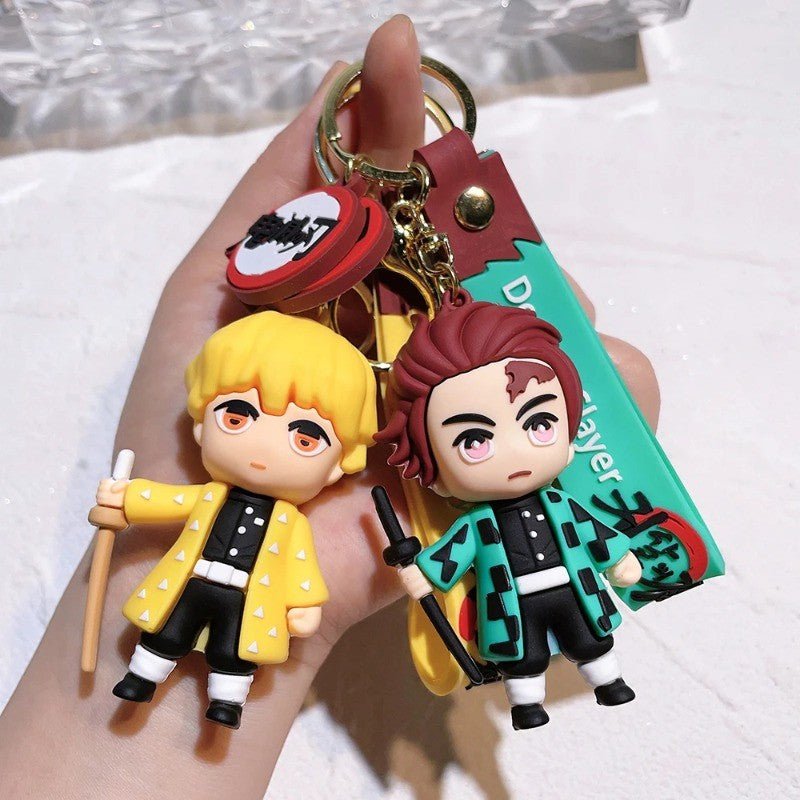 Demon Slayer keychains, anime doll car and motorcycle keychain accessories, cute character bag pendants, cartoon couple pendants