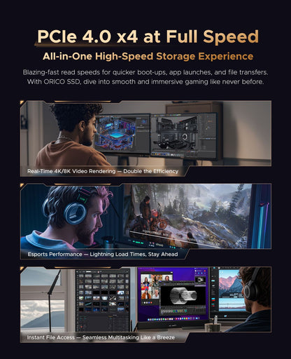 SSD ORICO OG7000 1TB 2TB PCIe Gen4 NVMe, até 7400 MB/s, Solução Térmica de Grafeno, Ideal para Edição de Vídeo 4K, Renderização 3D, PS5
