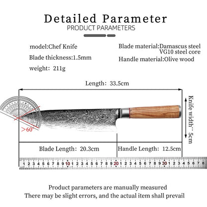 Faca de Chef Aço Damasco 67 Camadas Lâmina VG10 Cabo de Madeira Cutelo para Carne Legumes Faca de Cozinha Japonesa Nakiri Messer